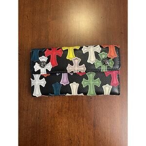 Chrome Hearts Multicolor Patch Leather Wallet W/ Silver Hardware 2 Button Fold